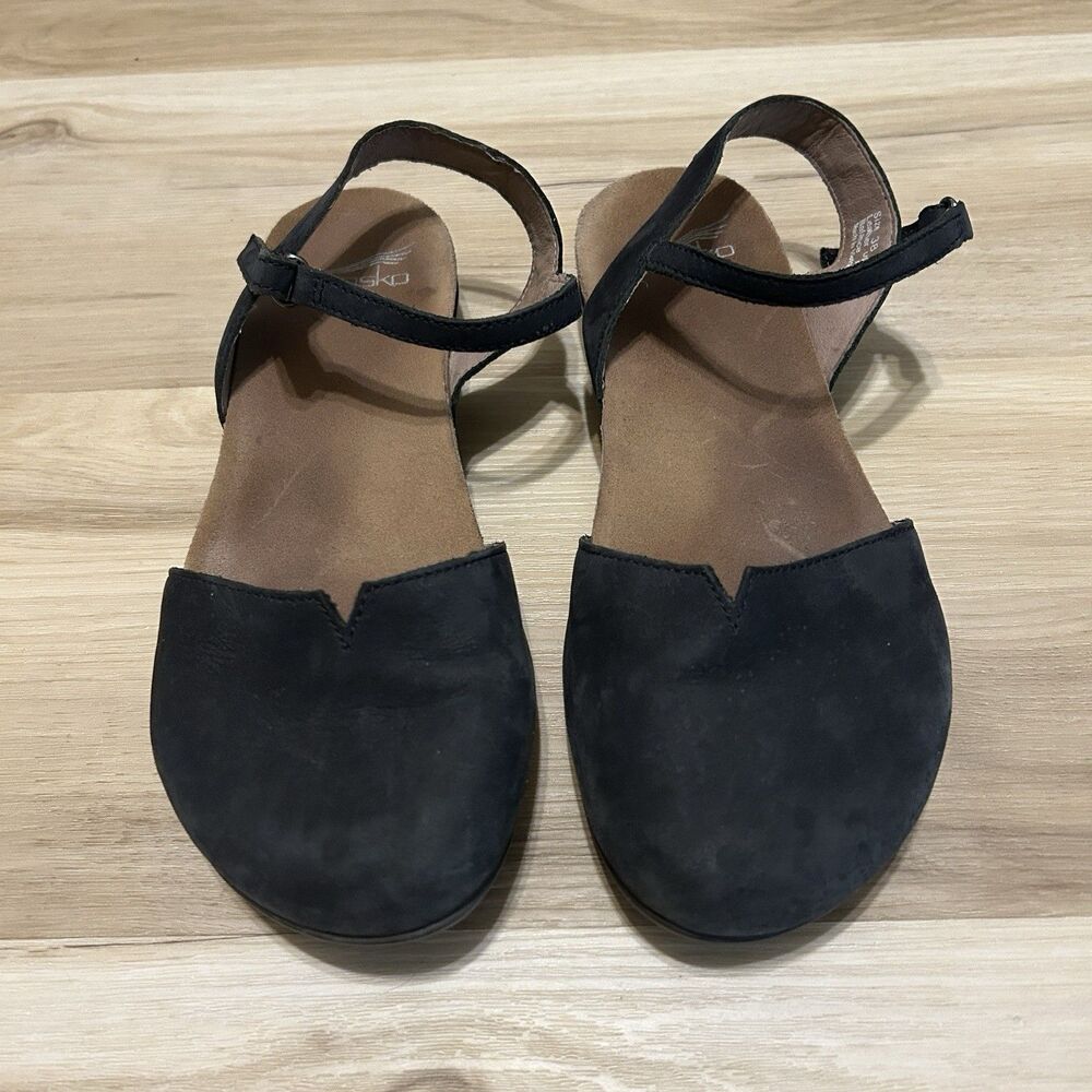 Dansko Rowan Mary Jane Shoes Size EU 38 US 7.5 Black Nubuck Leather Slingback
